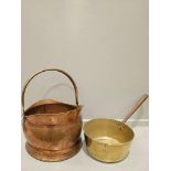 Copper Coal Scuttle & Brass & Metal Pan