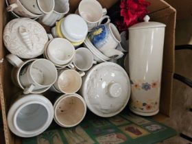 Box Including Mugs, Casserole Dish, China Etc