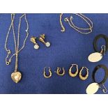 Assorted Earrings, Rolled Gold Chain & Locket Etc