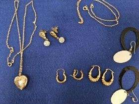 Assorted Earrings, Rolled Gold Chain & Locket Etc