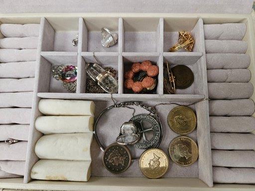 Box Of Costume Jewellery, Watches, Coins In Jewellery Box - Image 3 of 8