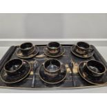 Oriental Lacquered Tea Service On Tray & Spirit Cups On Tray (A/F)