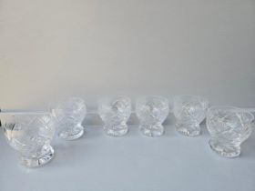 6 Cut Glass Whisky Tumblers, 6 Assorted Wine Glasses & Jug