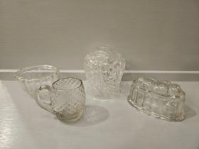 Cut Glass Ceiling Light Shade, 2 Jelly Moulds & Glass Mug