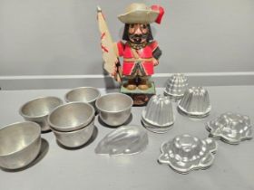 Wooden Figure, Jelly Moulds Etc