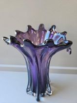 Large Purple Fluted Vase H29cm