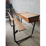 Victorian Oak School Twin Bench Folding Desks