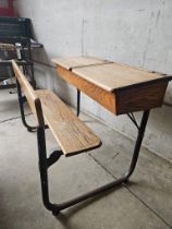 Victorian Oak School Twin Bench Folding Desks