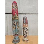 2 Carved Tribal Masks H102cm & H68cm