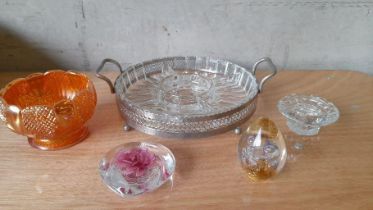 Box Including Glass Dishes, Paperweight, Bowls Etc