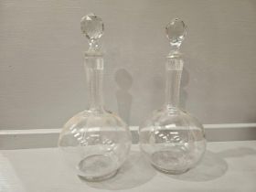 2 Engraved Cut Glass Decanters