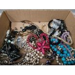 Box Of Costume Jewellery & 3 Fans Etc