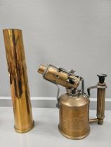 Brass 'Original Sievert' Blow Lamp, Shell Case. Lantern Candleholder Etc