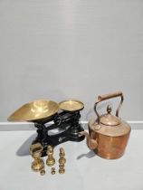 Copper Kettle, Kitchen Scales & 6 Weights