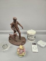 Sporting Figurine (A/F), Mug, Royal Albert Jeremy Fisher Figurine. Clock Etc