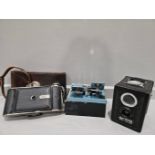 Billy Record Camera In Leather Case, Ensign Ful-Vue Box Camera & Film Splicer