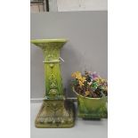 Bretby Green Jardiniere On Stand H90cm (A/F)
