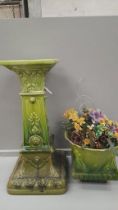 Bretby Green Jardiniere On Stand H90cm (A/F)