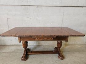 Carved Oak Draw Leaf Table H79cm L183cm W91cm