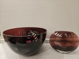 Large Coloured Glass Bowl, Vase & 2 Candlesticks