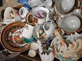 Box Including Teaware, Assorted Plates, Vases Etc