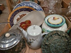 Box Including Assorted Wall Plates, Biscuit Jar Etc
