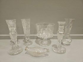Cut Glass Bowl, Vases, Dressing Table Pieces, Candlesticks, Victorian Baby 1/2 Size Feeding Bottle (