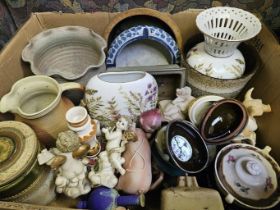 Box Including Assorted Vases, Lamp Etc