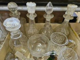 5 Decanters, Assorted Stoppers, Tankards Etc