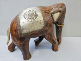 Carved Wooden Elephant & Metal Blanket