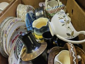 Box Including Assorted Plates, Vases Etc