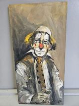 Oil Painting On Board Of A Clown By Corrigan H81cm W40cm