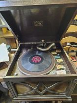 Oak Gramophone & 3 Records
