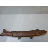 Carving Set In Fish Carved Wooden Case & Carriage Clock Leather Case