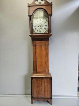 Oak Longcase Painted Dial Clock By P D Gibson H225cm W50cm D24cm