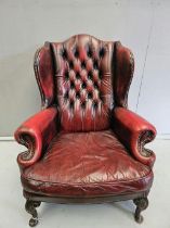 Red Leather Button Back Easy Chair