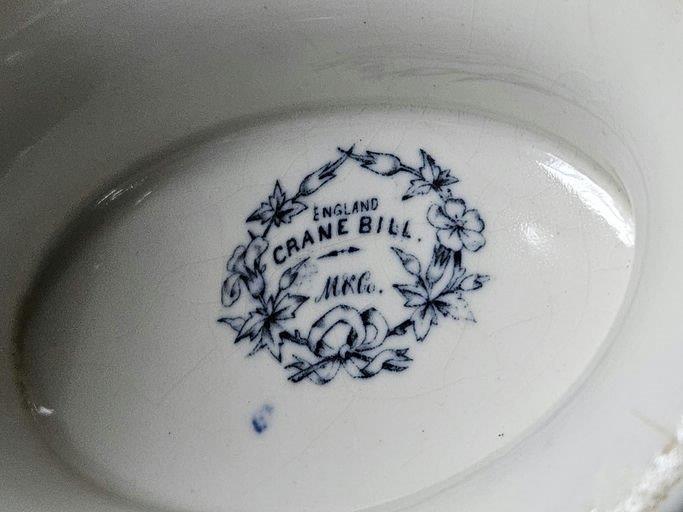 Blue & White Floral 'Crane Bill' Tureens, Meat Plate Etc - Image 2 of 2