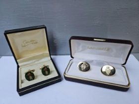 Assorted Cufflinks, 2 Lacquered Boxes Etc
