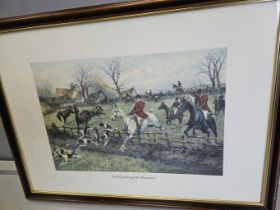 Framed Hunting Print - Full Cry Through The Homestead