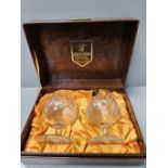 2 Edinburgh Crystal Brandy Glasses In Case, Pewter Lidded Coffee Pot, Glass Oil Vessel Funnel