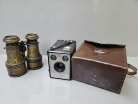 2 Box Cameras, Olympus Trip 35 Camera, Binoculars Etc