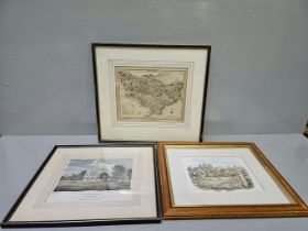 Map Of Kent, Coloured Print Of Bywell Hall, Print Of Warkworth Castle 20/450 (All Framed)