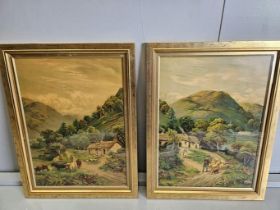 Pair Of Prints In Gilt Frames - Highland Cattle & Sheep Scenes