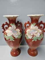 A Pair Of Large Hand Painted Mantel Vases (A/F)