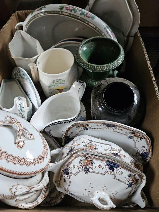 Box Including Victorian Tureens, Jugs Etc