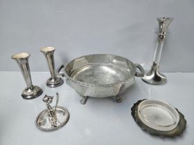 Box Of Assorted Plated Ware, Beaten Pewter Dish Etc