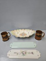 Box Of Assorted China - Door Plates, Ginger Jars, Tankards Etc