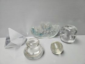 Box Including Various Glass Paperweights Etc