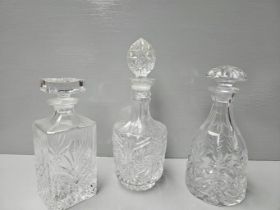 3 Cut Glass Decanters, Blue Glass Bottles & Dressing Table Pieces Etc