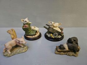 4 Pig Figurines